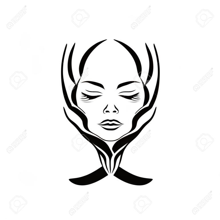Ilustración de dibujado a mano de vector de masaje facial spa para mujer sobre fondo blanco