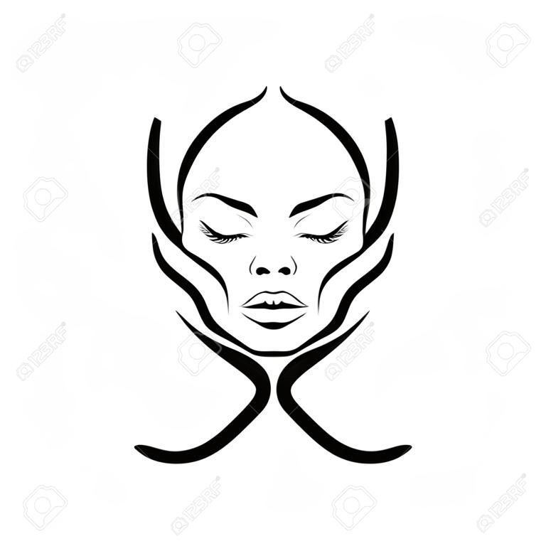 Wektor ręcznie rysowane ilustracja masażu twarzy spa dla kobiety na białym tle