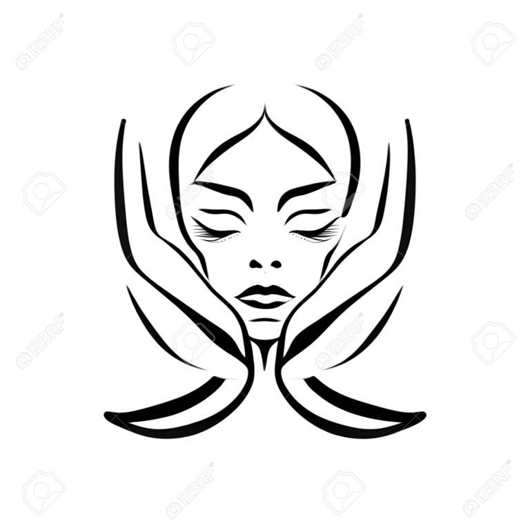 Vector hand drawn illustration of spa face massage for woman on white background