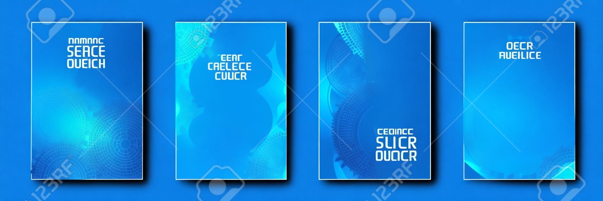 Vector template for brochure or cover with gears, mechanical elements background. Blue layout futuristic brochures, flyers, placards. Contemporary science and digital technology concept.