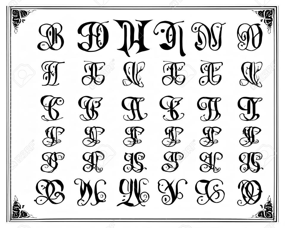 Russisches Alphabet, gotische Schrift, Schrift, alle Großbuchstaben kyrillische Buchstaben, handgezeichnete Blackletts