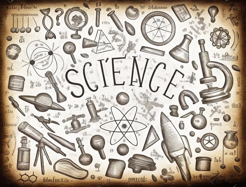 oyulmuş elle çizilmiş eski kroki ve vintage tarzı. beyaz tahta üzerinde fizik ve matematik, kimya ve biyoloji veya astronomi bilimsel formüller ve hesaplamalar. Eğitim ve Bilim.