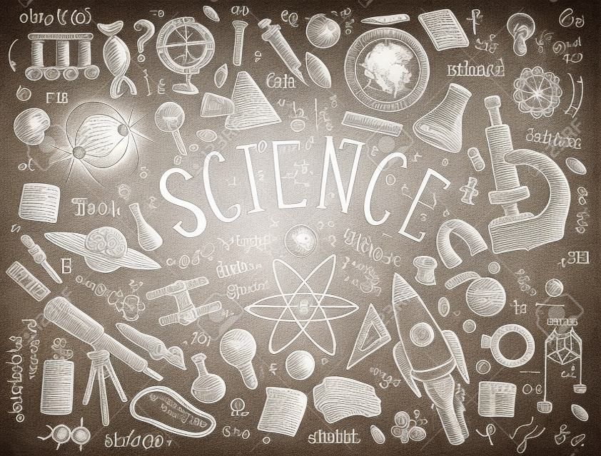 oyulmuş elle çizilmiş eski kroki ve vintage tarzı. beyaz tahta üzerinde fizik ve matematik, kimya ve biyoloji veya astronomi bilimsel formüller ve hesaplamalar. Eğitim ve Bilim.