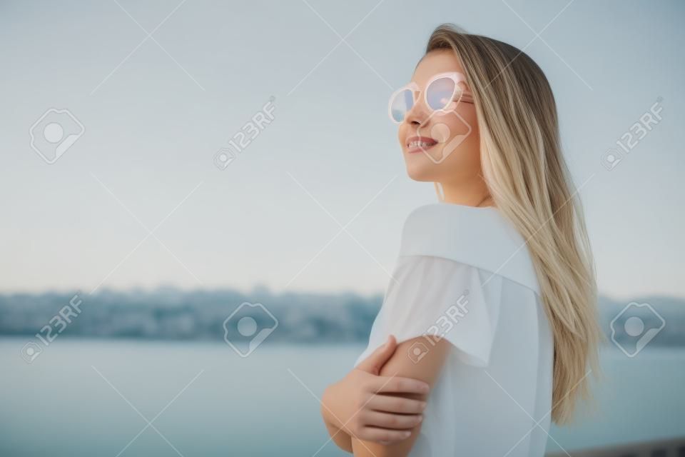 Portrait romantic girl wearing transparent glasses