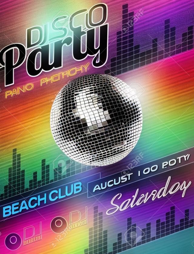 Disco Party Flyer Design с диско шар на блестящей фоне