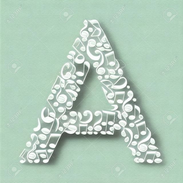 Een brief gemaakt van muzieknoten op witte achtergrond. Alfabet voor kunstschool. Trendy lettertype. Grafische decoratie.