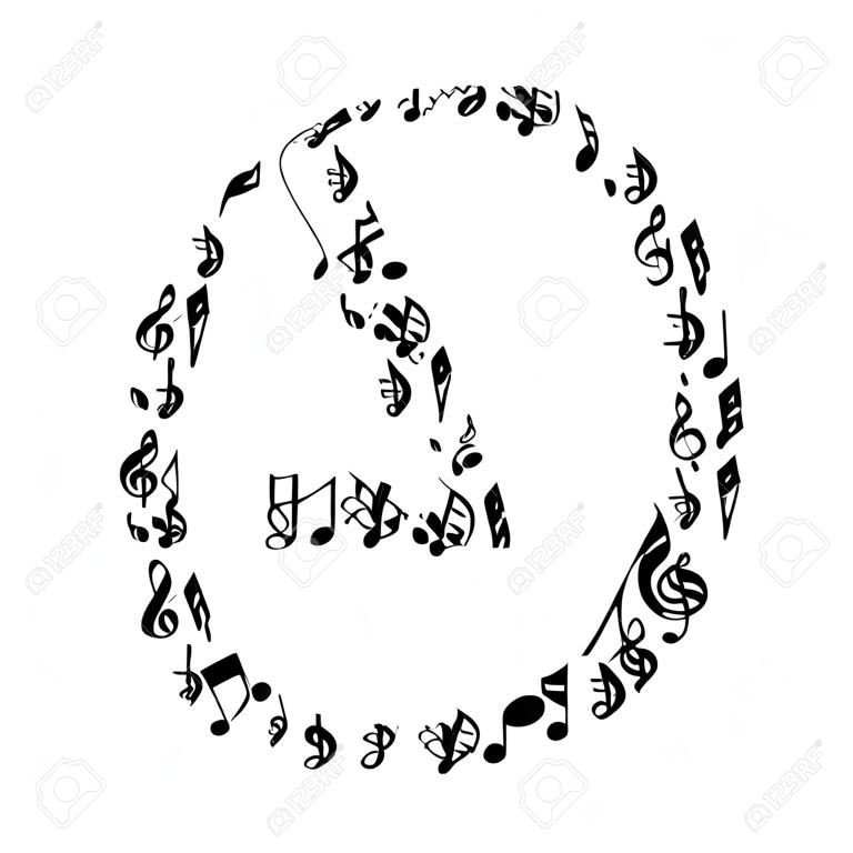 A letter made of musical notes on white background. Alphabet for art school. Trendy font. Graphic decoration.