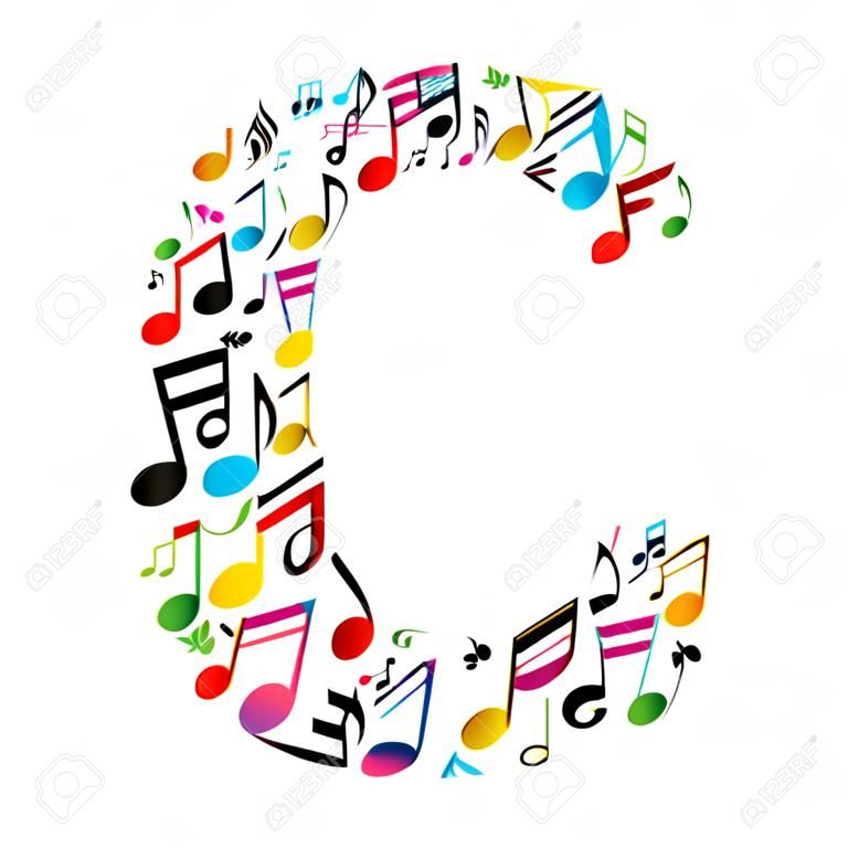 S letter made of colorful musical notes on white background. Alphabet for art school. Trendy font. Graphic decoration.