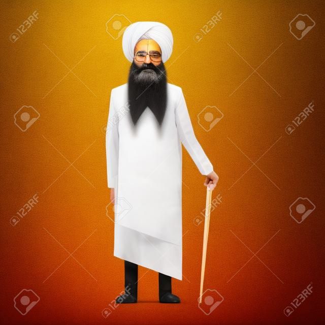 Isolated indian guru standing on white background. Concept of hinduism and east, india.