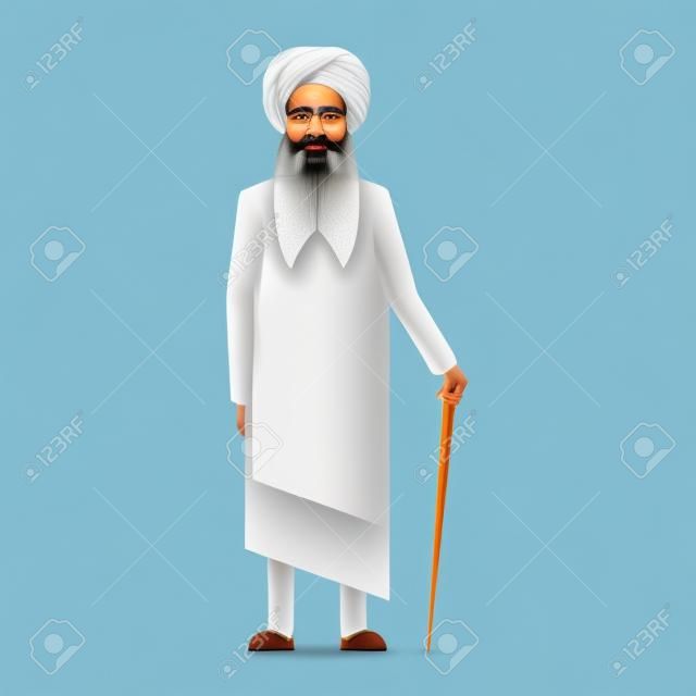 Isolated indian guru standing on white background. Concept of hinduism and east, india.
