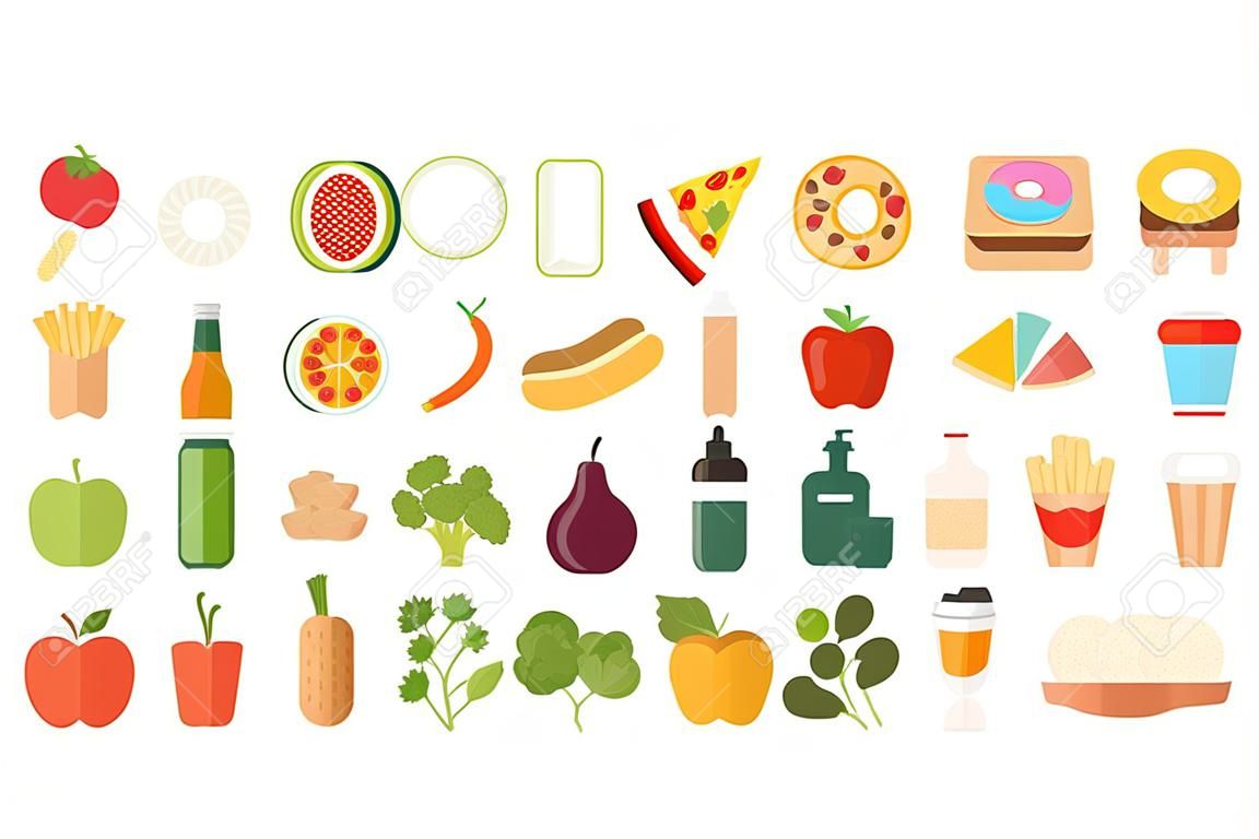 Ilustração de imagem saudável e junk food