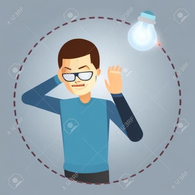 Man with photophobia. Migraine and light sensitivity. Problem with health. Isolated vector illustration in cartoon style