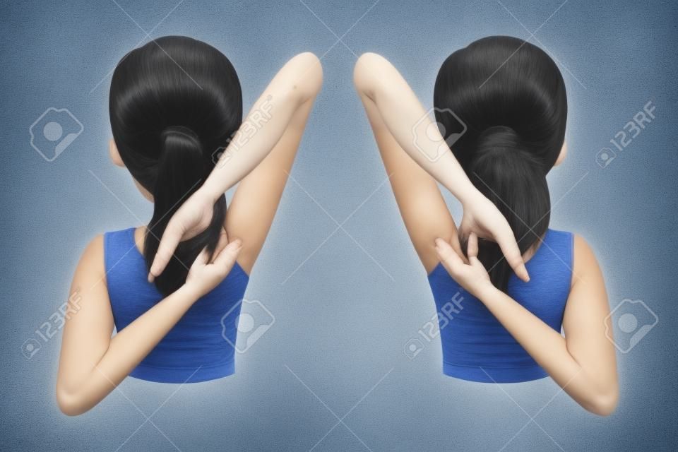 Shoulder wing span exercise. Stretch to relieve shoulder pain