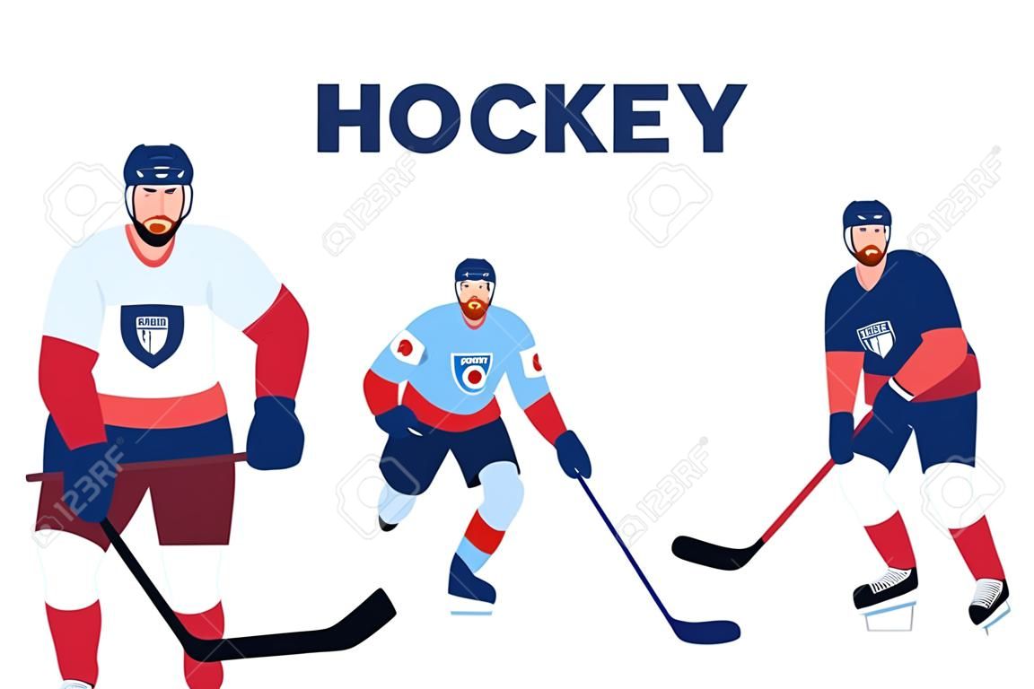 Illustration vectorielle isolée de l'athlète de l'équipe de hockey. Joueur de hockey pratiquant. Formation de jeune sportif professionnel. Athlète sur l'arène, concept de sport d'équipe. Concept de mode de vie sain.