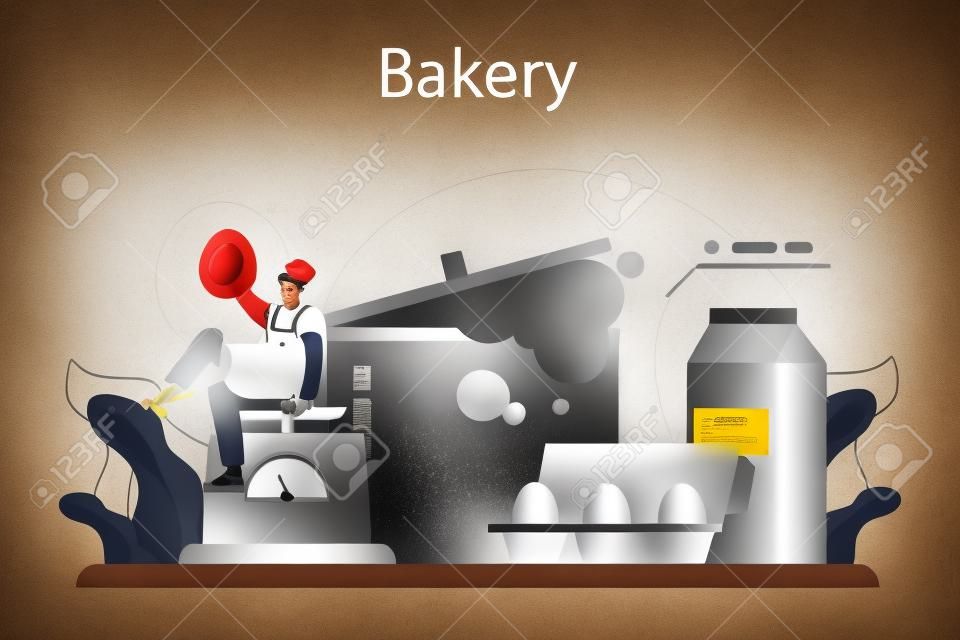 Baker-Konzept. koch in der uniform backen brot und gebäck. Bäckerei Arbeiter