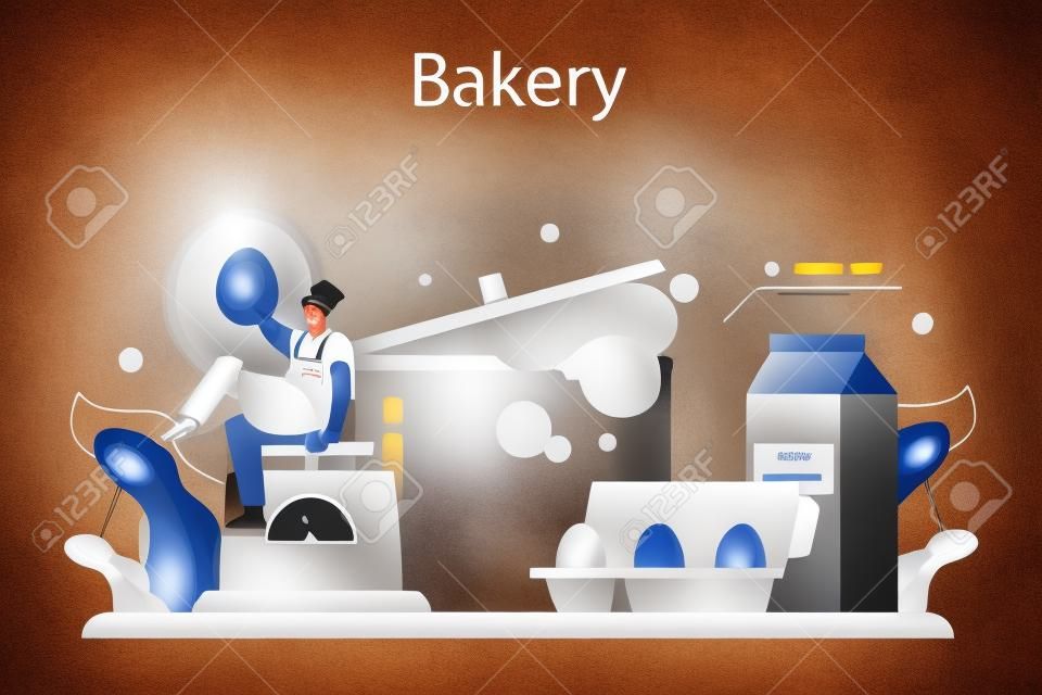 Baker-Konzept. koch in der uniform backen brot und gebäck. Bäckerei Arbeiter