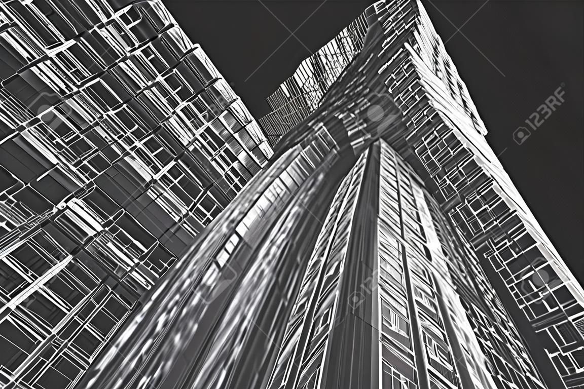 abstrait architecture, illustration 3d, immeuble de grande hauteur