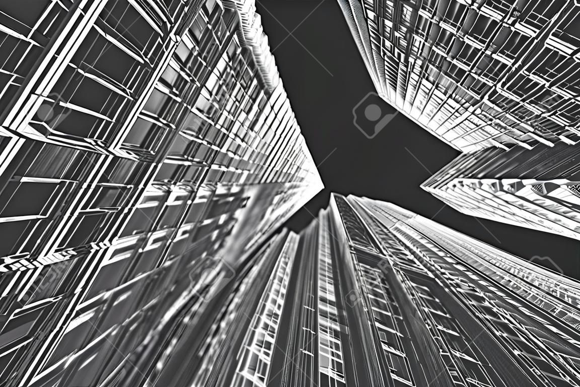 architecture abstract, 3d illustration,high-rise building