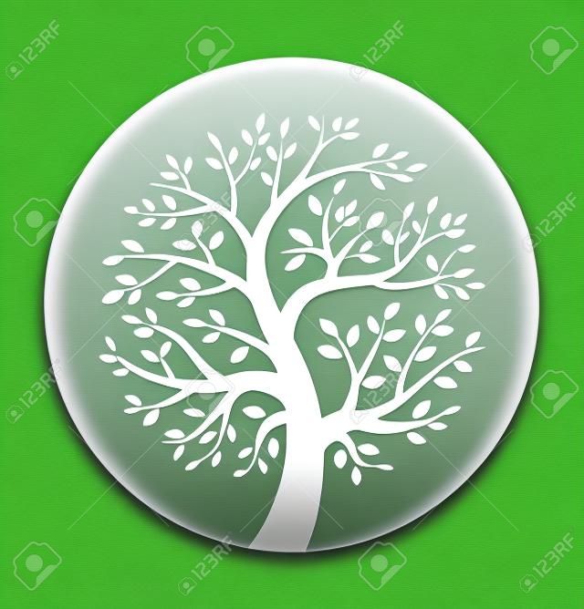 Blanco icono del árbol en la ronda verde