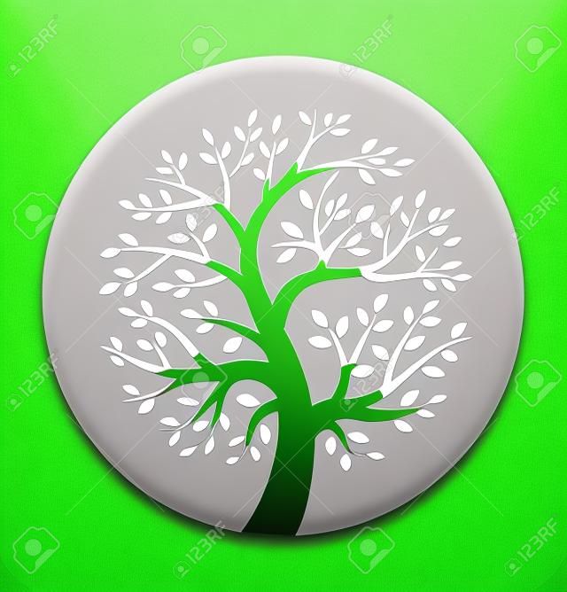 Blanco icono del árbol en la ronda verde