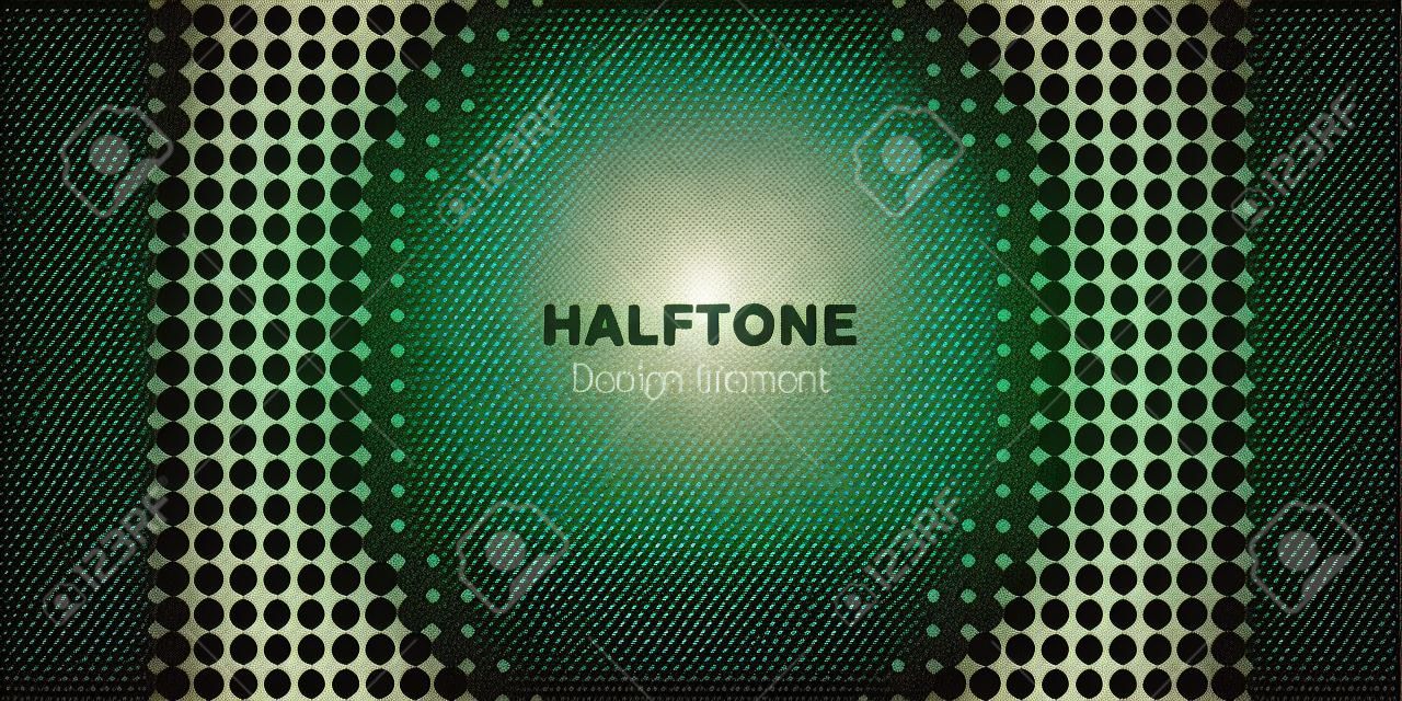 Halftone circle frame horizontal background. Black circular border using halftone dots texture. Vector illustration.