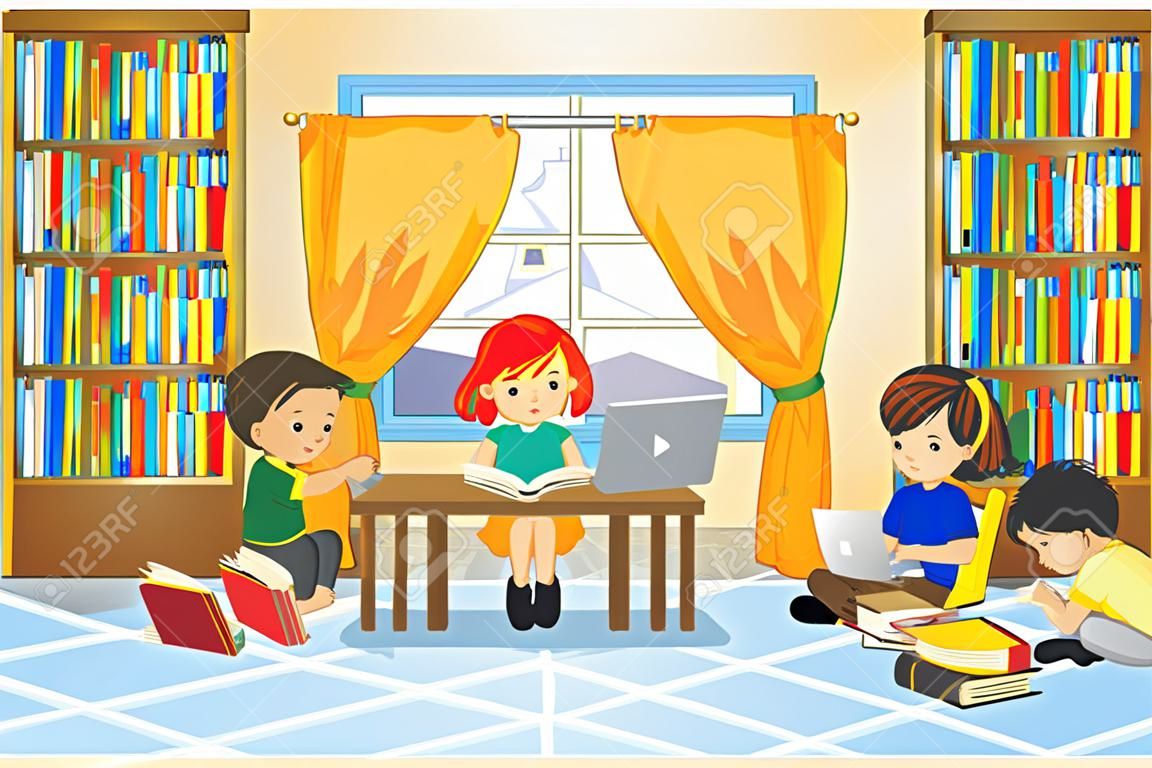 Ein Vektor-Illustration von einer Gruppe von Kindern in der Bibliothek