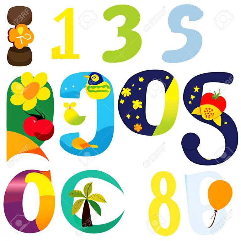 Illustration of a set of numbers in fun design