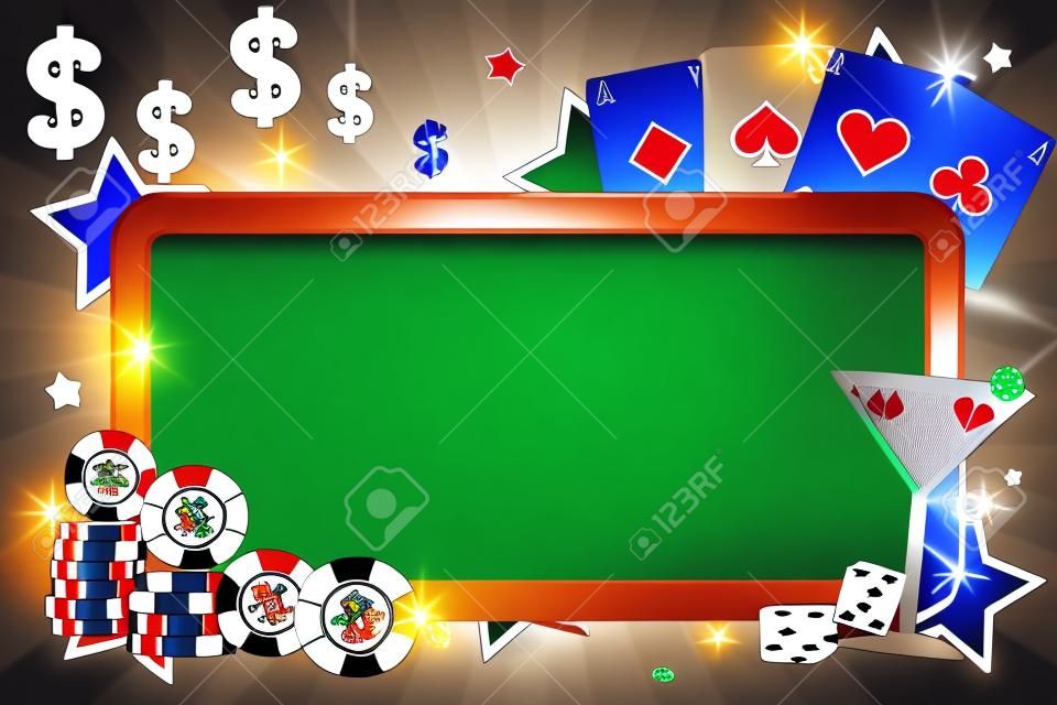 Een illustratie van het gokken achtergrond met poker chips en kaarten