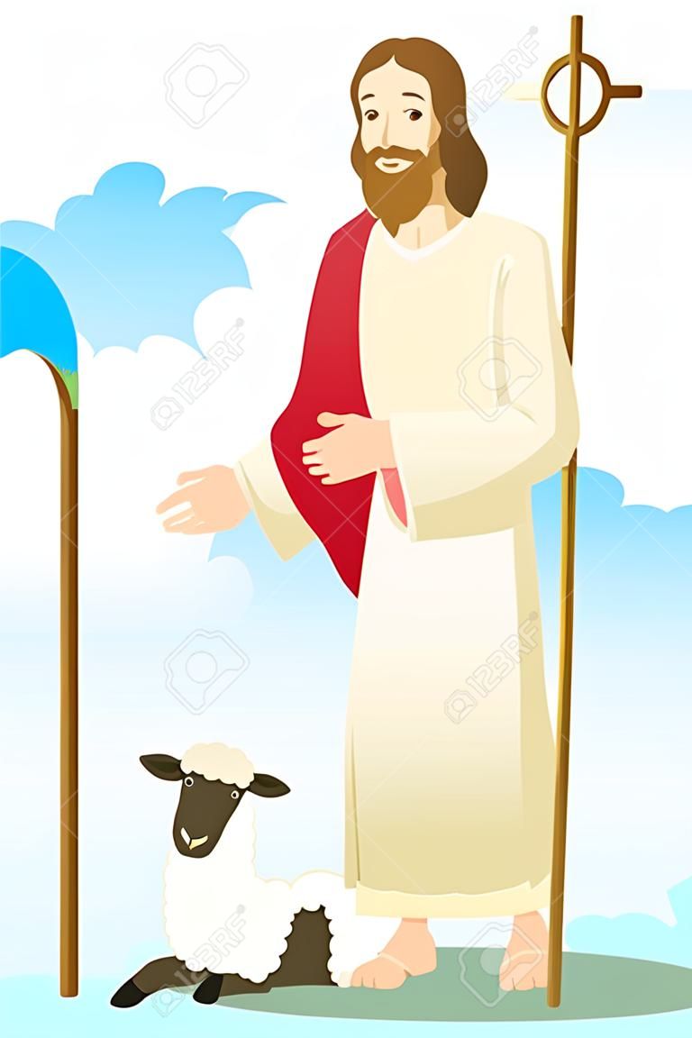 Una ilustración de Jesús con dos ovejas