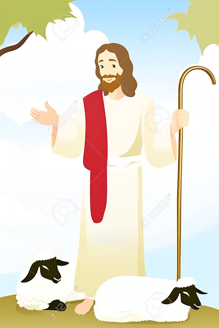 Ilustracja Jezusa z dwoma owiec
