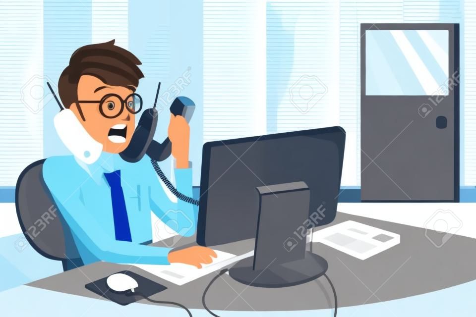 Une illustration d'un homme d'affaires occupé à parler sur de nombreux téléphones en même temps