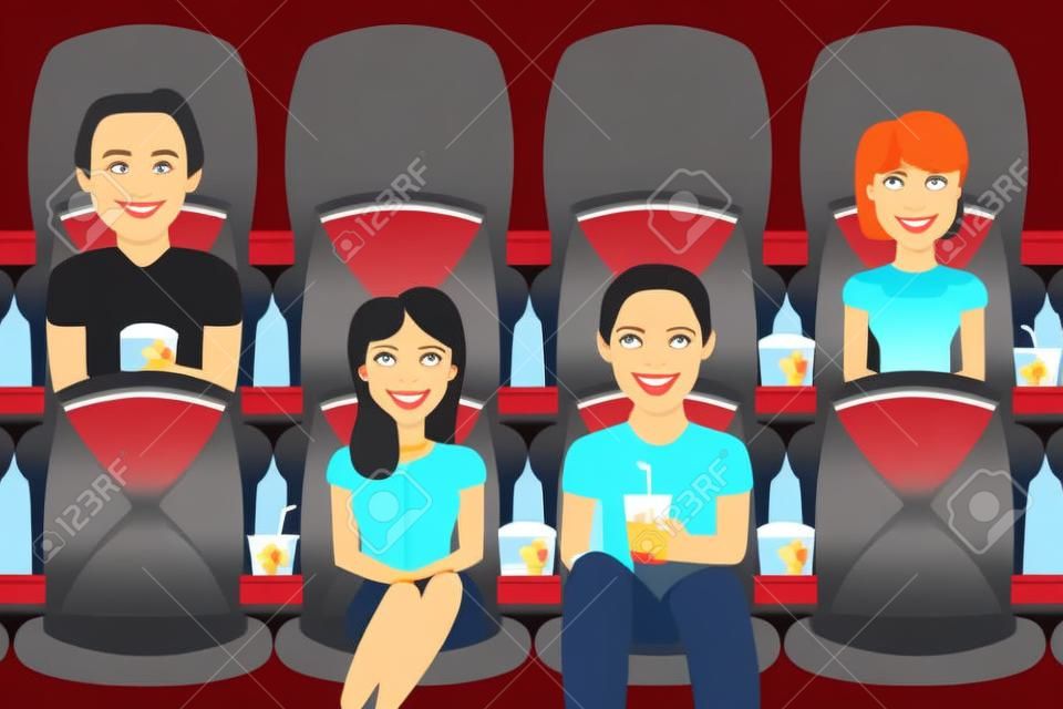 Ilustracji wektorowych osób oglądających film wewnątrz kinie