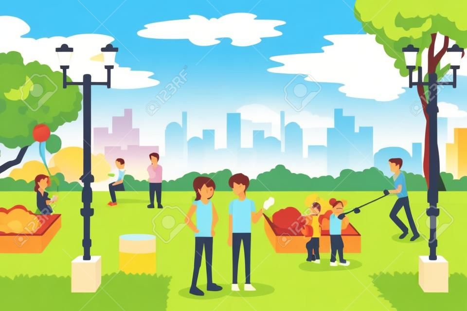 Ein Vektor-Illustration von Menschen in einem Stadtpark zu tun Alltägliches
