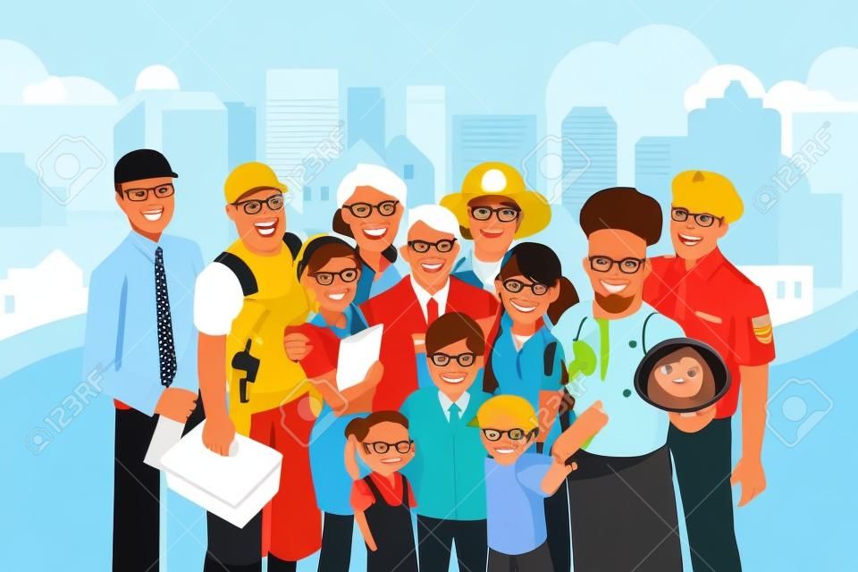 A vector illustration of people with different occupation in a community