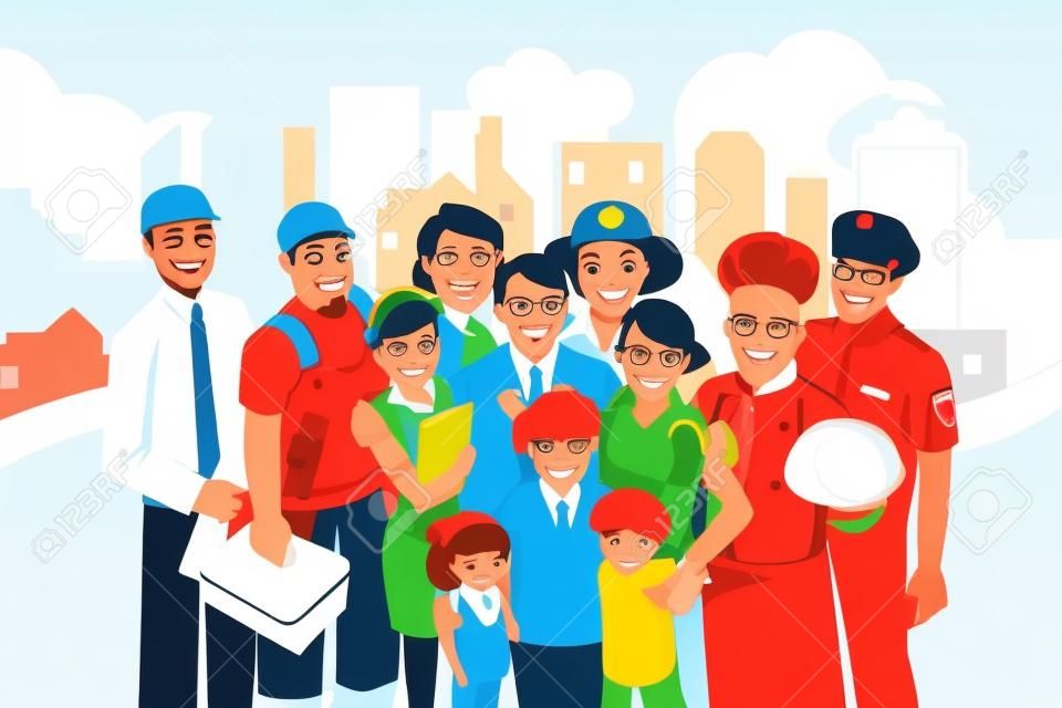 A vector illustration of people with different occupation in a community