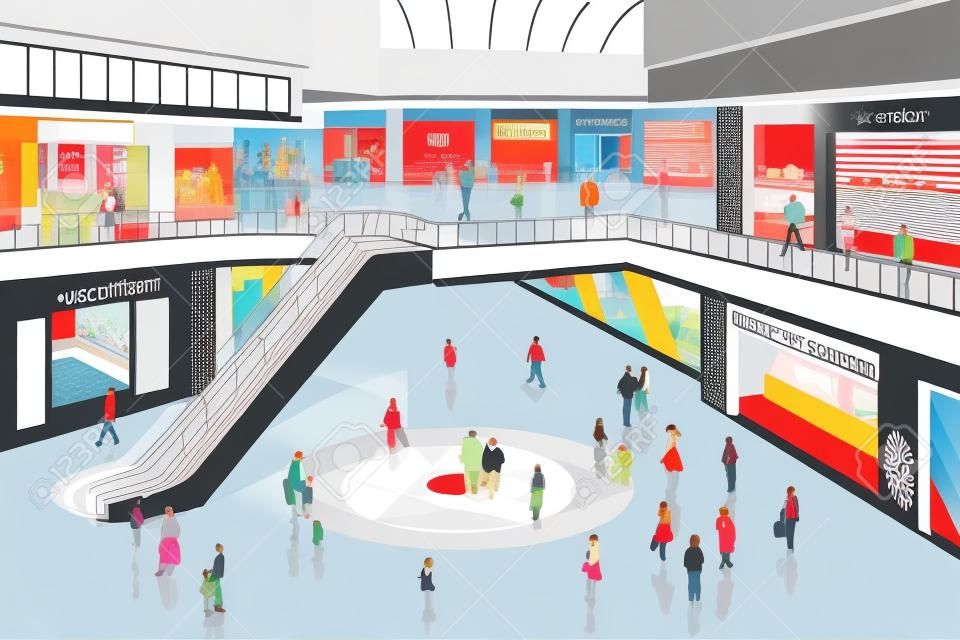 Векторная иллюстрация сцены внутри торгового центра
