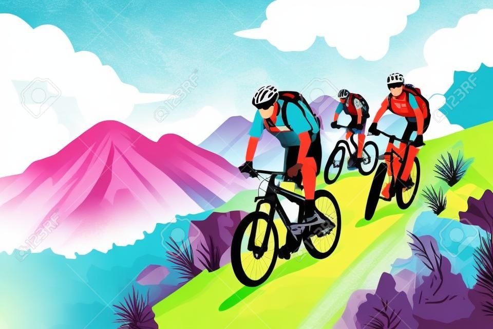 illustration of mountain bikers in the mountain