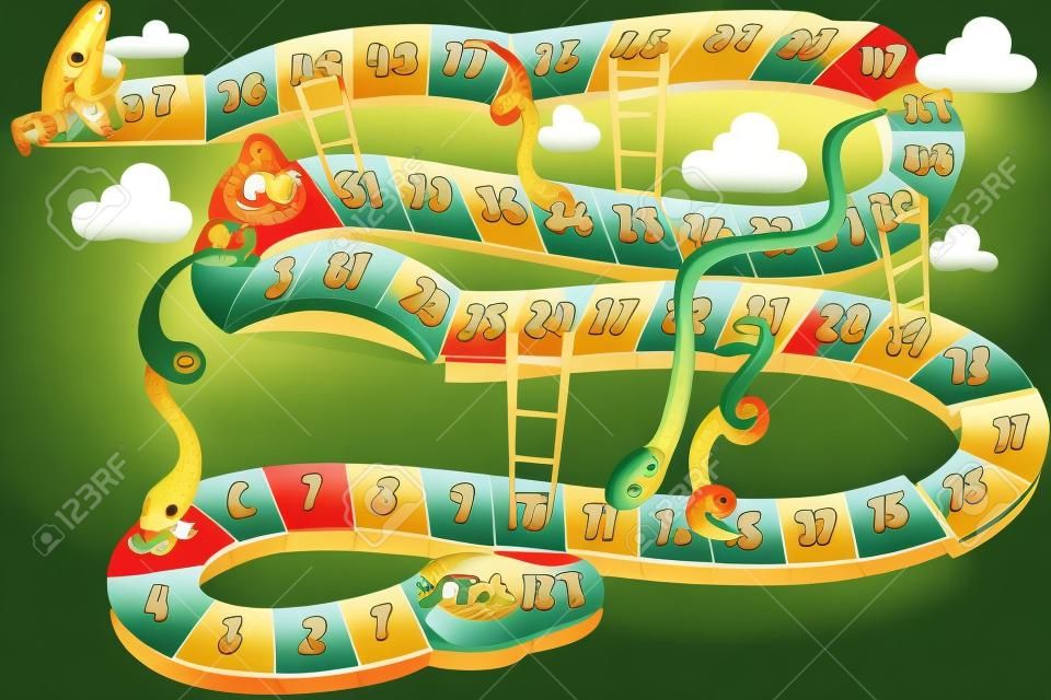 A vector illustration of snakes and ladders game