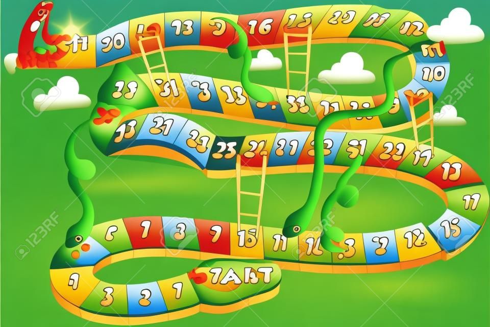 A vector illustration of snakes and ladders game