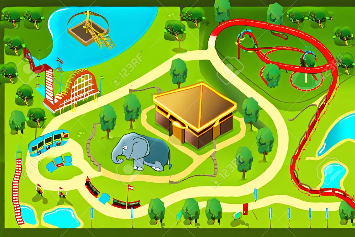 Векторные иллюстрации карте в тематическом парке развлечений