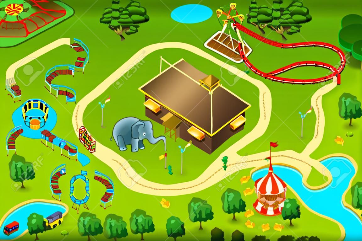 Une illustration de vecteur d'une carte de parc d'attractions à thème