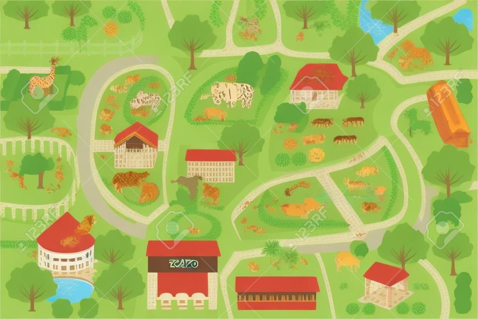 Una ilustración vectorial de mapa de un parque zoológico