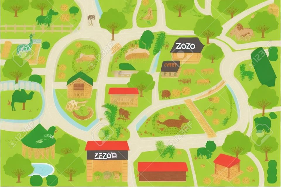 A vector illustration of map of a zoo park