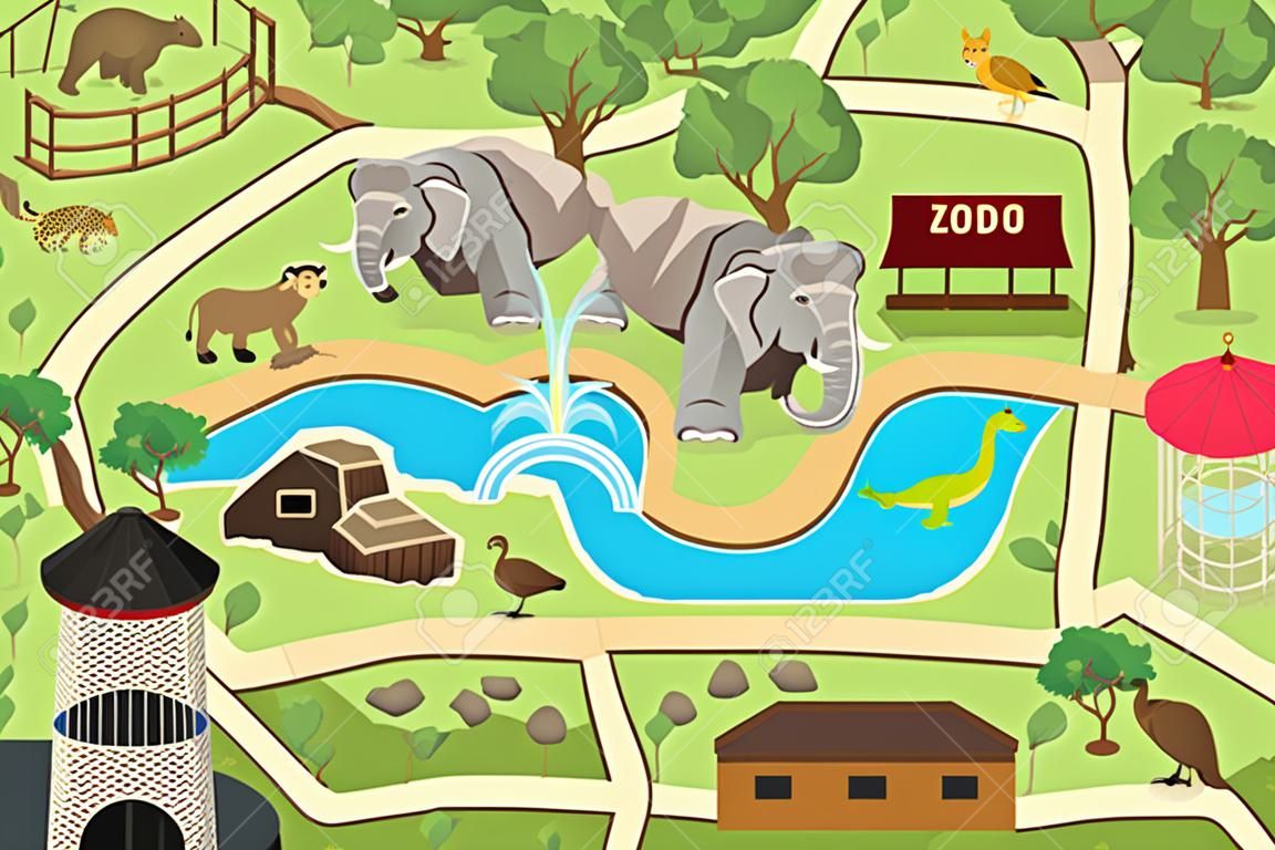 A vektoros illusztráció térképet a állatkertje