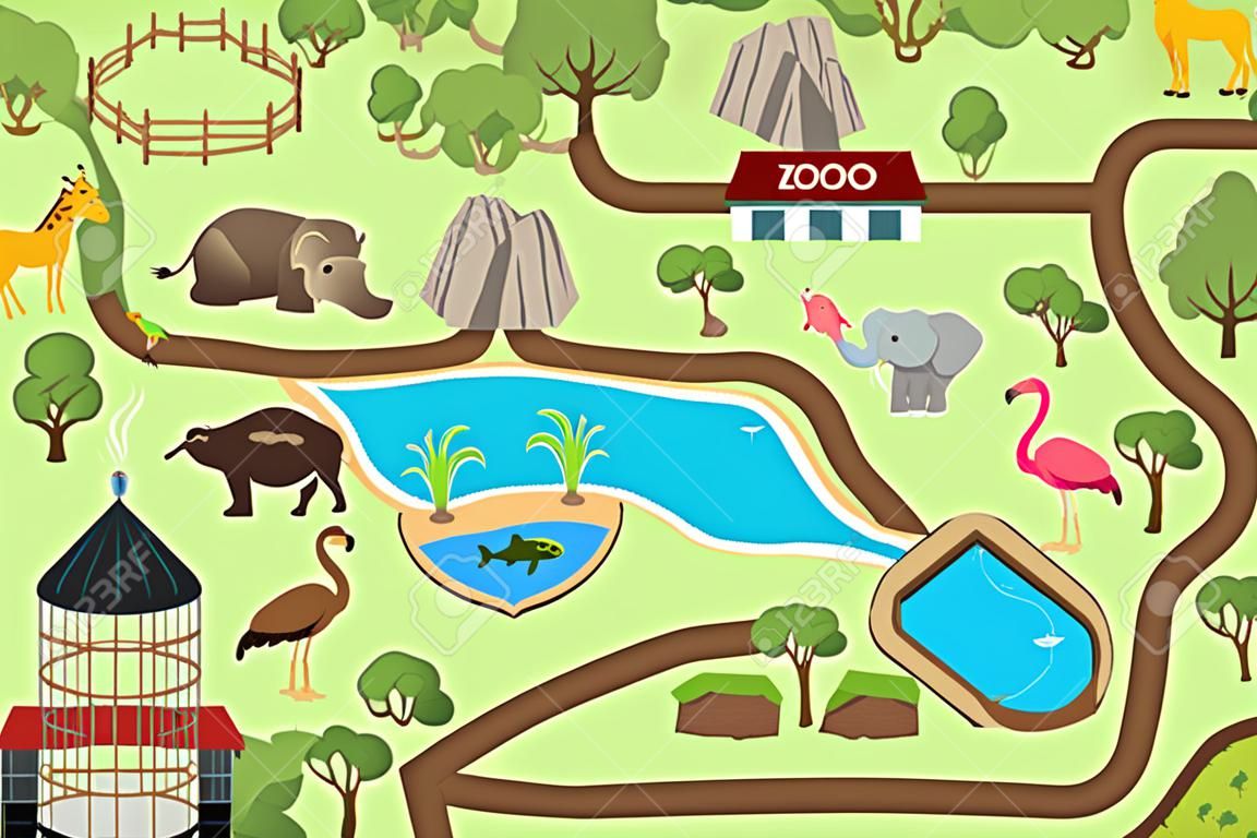 Ein Vektor-Illustration Karte von einem Zoo Park