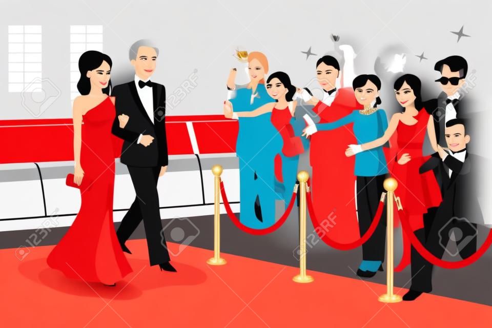 A vector illustration of fashionable couple going to a red carpet event