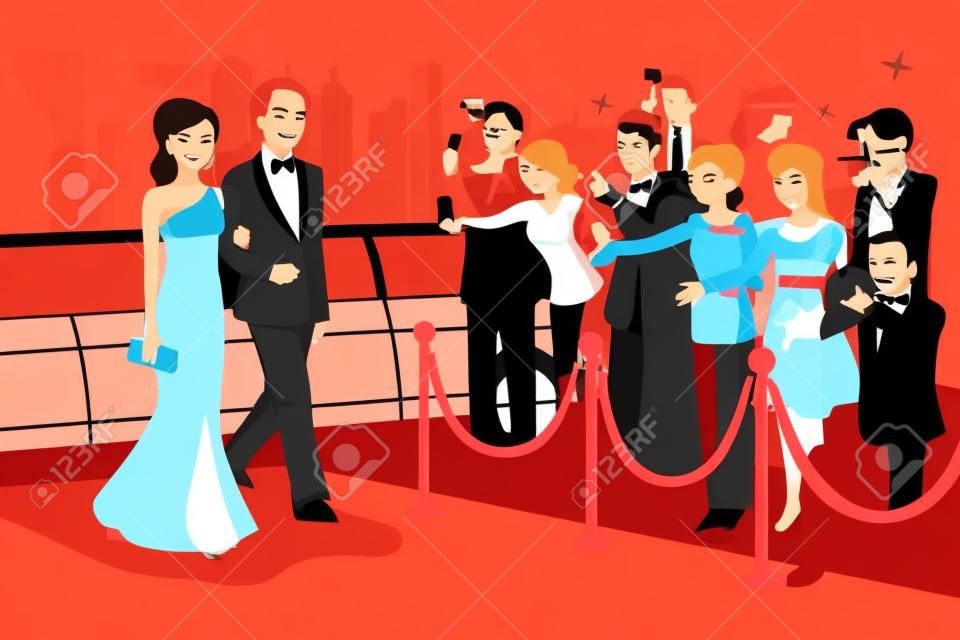 Uma ilustração vetorial de casal elegante indo para um evento de tapete vermelho