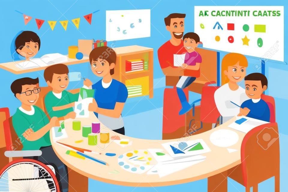 A vector illustration of handicapped students in a classroom