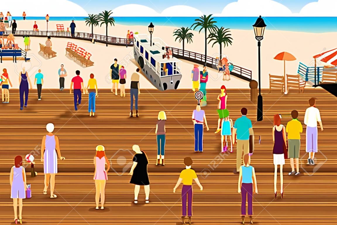 illustratie van mensen in een promenade