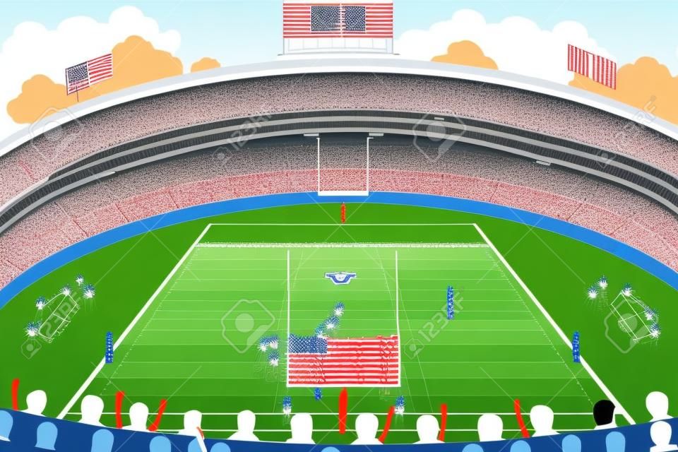 美式足球場場景的矢量插圖